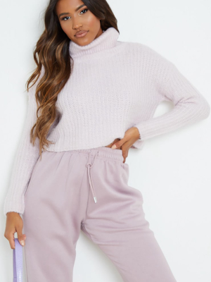 Pink Fluffy Roll Neck Slouchy Sweater