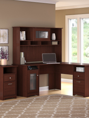 Bush Furniture Cabot L Shaped Desk W/hutch And 2 Drawer File Cabinet Harvest Cherry Cab018hvc