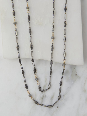 Baby Boho Layering Necklace, Oxidized Silver & Gold With Labradorite