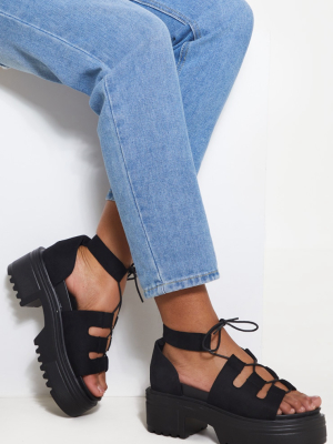 Black Chunky Ghillie Lace Up Sandal