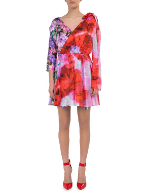 Msgm Floral Print Criss Cross Dress