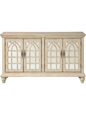 Bordeau Cathedral 4 Door Media Credenza Cream - Treasure Trove