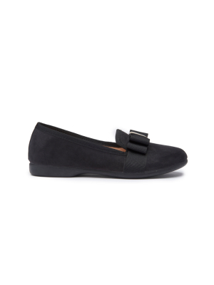 Girls' Childrenchic® Black Suede And Grosgrain Bow Loafers