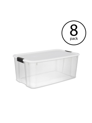 Sterilite 116 Quart Ultra Latching Clear Plastic Storage Tote Container, 8 Pack