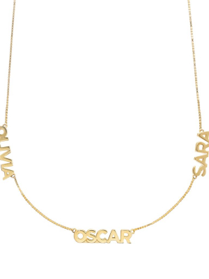 18k Gold Vermeil Triple Name Necklace With Classic Box Chain