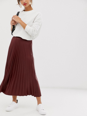 Asos Design Leather Look Pleated Midi Skirt