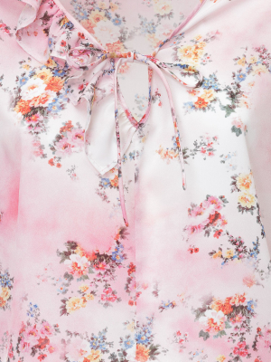 Msgm Floral Printed Ruffle Sleeve Blouse