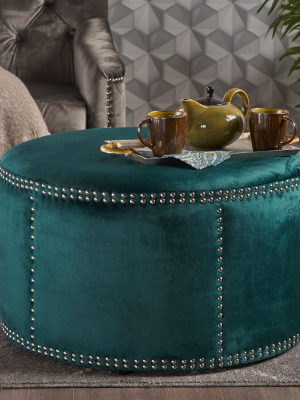 Jaewon Studded Velvet Ottoman Teal - Christopher Knight Home