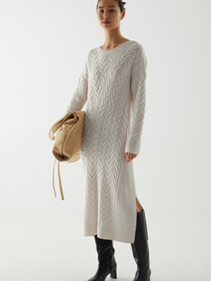 Merino-yak Wool Mix Cable Knit Midi Dress