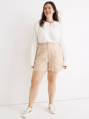 Linen Pleated Shorts In Gingham Check