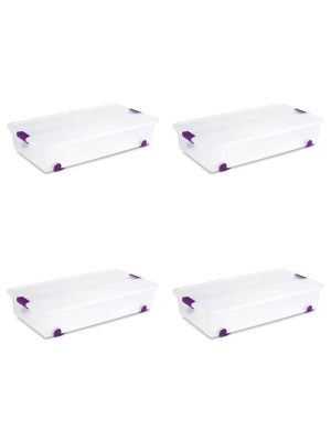 Sterilite 17611704 60 Quart Clearview Latch Lid Wheeled Underbed Box (4 Pack)
