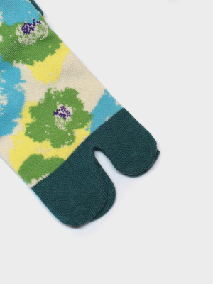 Tabi Socks, Green And Blue, Abstract Tsubaki (s/m)