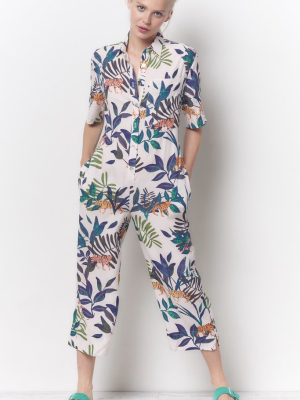 Anais Shirt Style Jumpsuit - Tiger Print