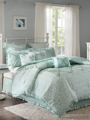 Aqua Gretchen Cotton Percale Comforter Set 9pc