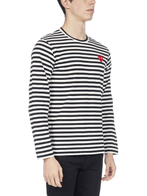 Comme Des Garçons Play Striped Heart Crewneck Top