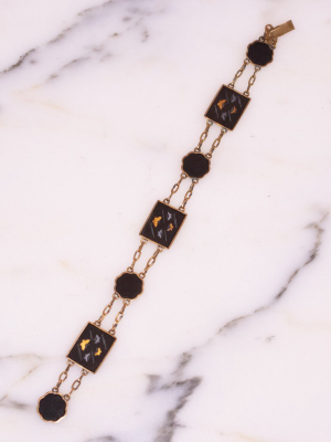 Vintage Black And Gold Butterfly Double Strand Bracelet