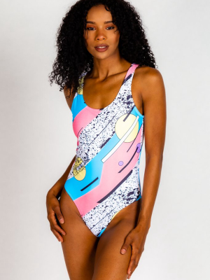 The Vaporwaves | Retro 80s Printed One Piece Swimsuit