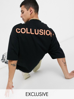 Collusion Oversized T-shirt With Logo Print In Black