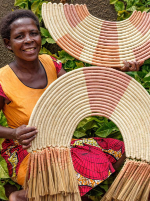 Handwoven Baskets By Blu Flat Peach Wall Decor With Papyrus Tassels