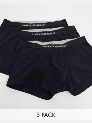 Asos Unrvlld Spply 3-pack Short Boxer Briefs In Black