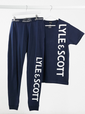 Lyle & Scott Logo Long Sleeve Top And Lounge Pants Set