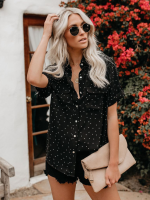Close To Home Button Up Polka Dot Top - Black
