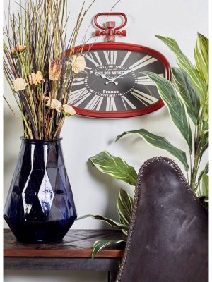 18" X 16" Vintage French Style Rounded Rectangle Metal Wall Clock With Finial Red - Olivia & May