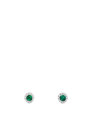 Effy Brasilica 14k White Gold Emerald And Diamond Stud Earrings, 0.39 Tcw