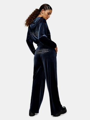 Navy Diamante Velour Pants