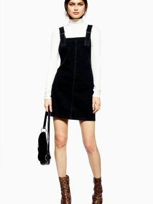 Washed Black Denim Pinafore Dress