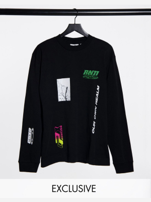 Collusion Long Sleeve T-shirt With Print In Black
