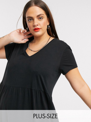 Noisy May Curve Tiered Smock Dress In Black