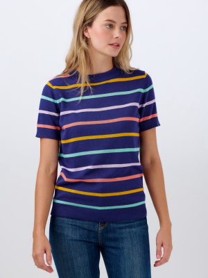 Anoki Knitted Tee - Mid-blue, Sorbet Stripes