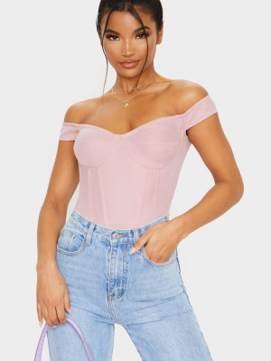 Dusty Rose Woven Frill Shoulder Corset Top