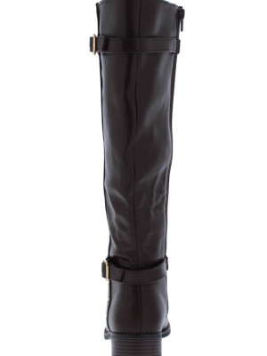 Pilot54s Brown Dual Buckle Studded Knee High Boot