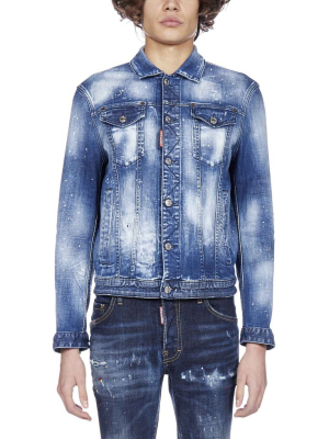 Dsquared2 Paint Splatter Buttoned Denim Jacket