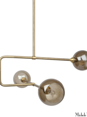 Brass And Glass Globe Triple Circuit Pendant Light