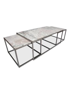 Set Of 3 Nesting Low Marble Top Tables