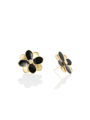 Marco Bicego® Petali Collection 18k Yellow Gold And Black Enamel Flower Stud Earrings