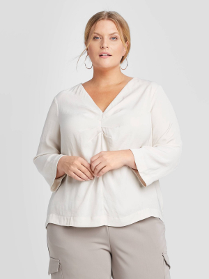 Women's Plus Size Long Sleeve Blouse - Prologue™ Off White