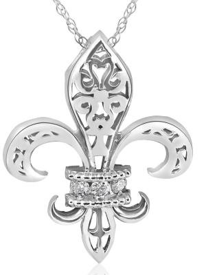 Pompeii3 1/10ct Vintage Fleur De Lis Pendant 14k White Gold 1" Tall