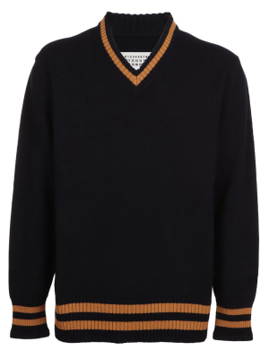 Maison Margiela Stripe Detail V-neck Jumpers