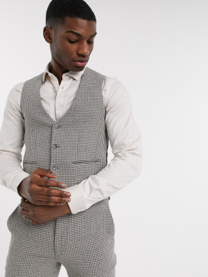 Asos Design Wedding Super Skinny Suit Suit Vest In Gray Wool Blend Micro Houndstooth