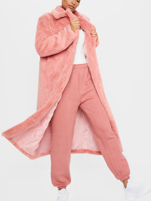 Pink Maxi Faux Fur Coat