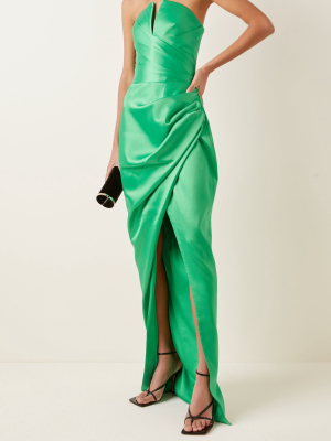 Draped Satin Strapless Gown