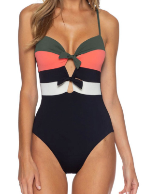 Sport Cross Low Back Knotted Front One Piece Swimsuit