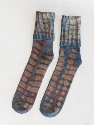 Brown & Blue Tie Dye Socks - Adult