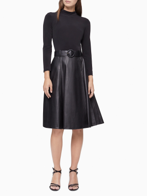 Solid Belted A-line Knee-length Dress