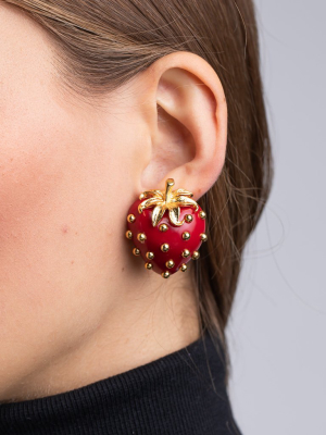 Polished Gold Strawberry Clip Earrings