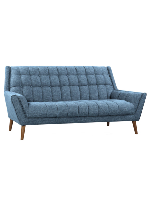 Cobra Mid-century Modern Sofa In Blue Linen And Walnut Legs - Armen Living